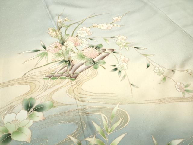 平和屋着物●訪問着　流水花丸文　暈し染め　金彩　正絹　逸品　AABF3995ck 平和屋着物○訪問着 流水花丸文 暈し染め 金彩 正絹 逸品 AABF3995ck