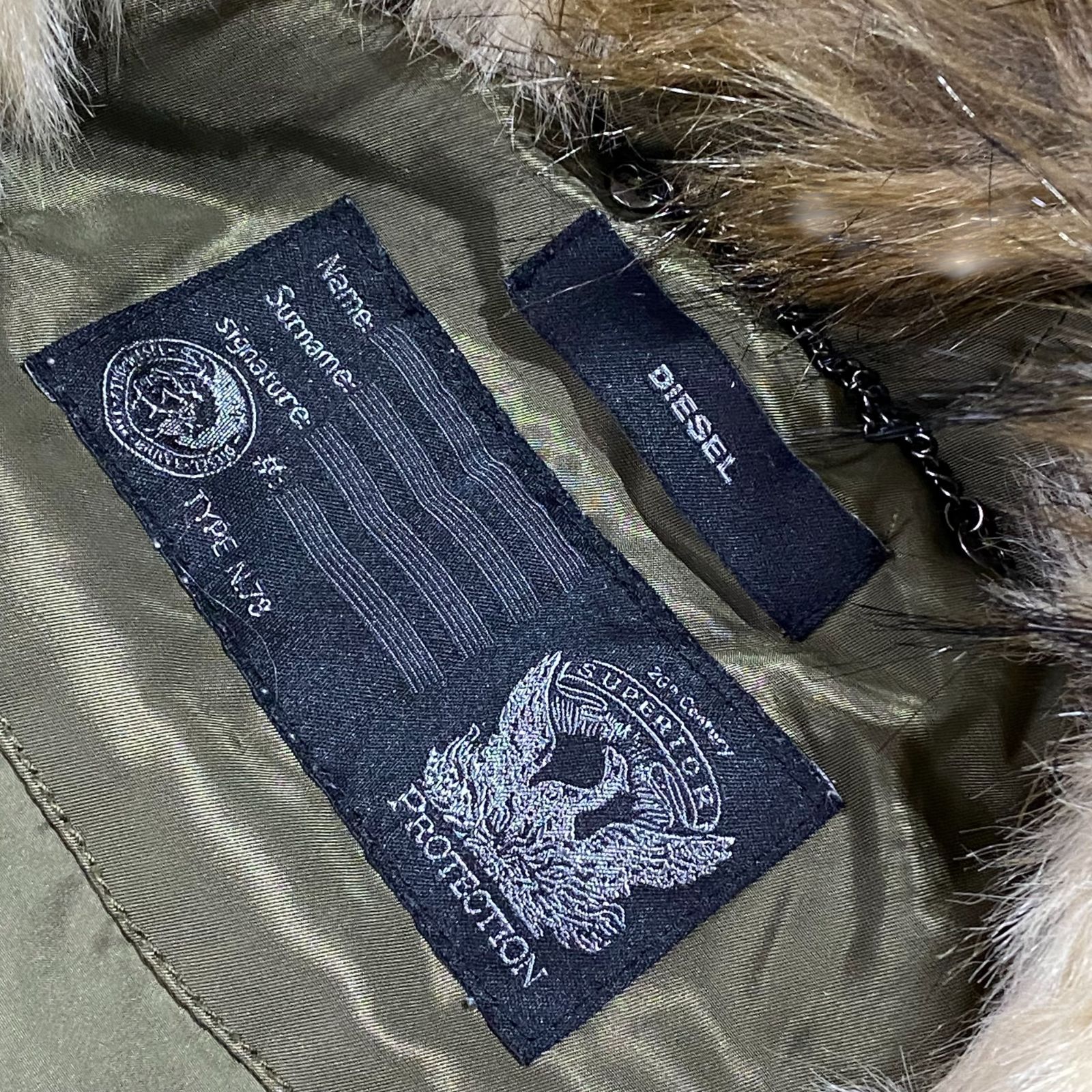 訳アリ】DIESEL ディーゼル TYPE N.78 ミリタリー ファー中綿 コート