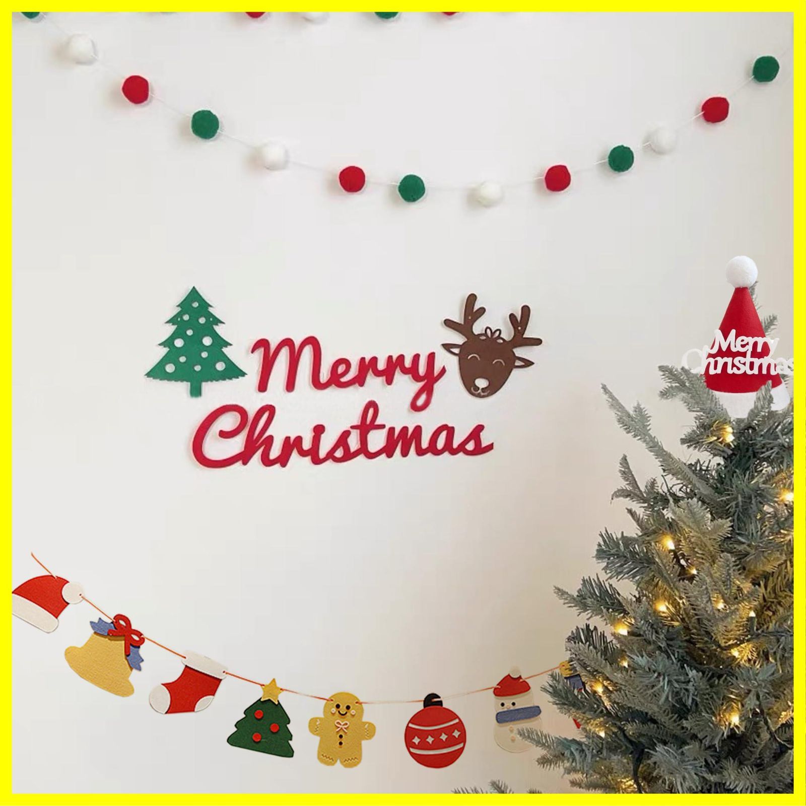 【大人気】飾り 壁 Christmasフェルト生地バナー、クリスマス フェルト生地フラッグガーランド 壁に飾る用のMerry 大人 高級生地 写真背景 オーナメント 子供 クリスマス 飾り クリスマス 可愛