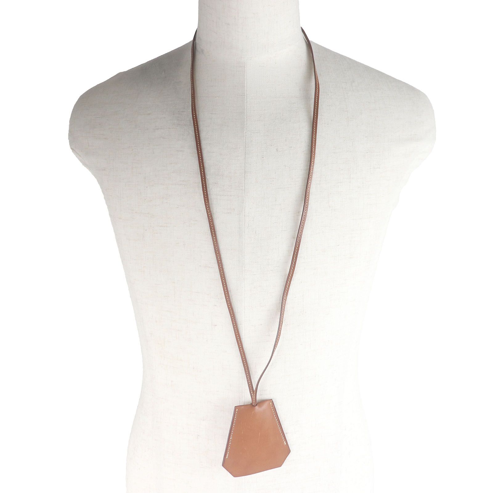 HERMES エルメス ヴィンテージ レザー クロシェット ネックレス ブラウン C刻印 フランス製 メンズ