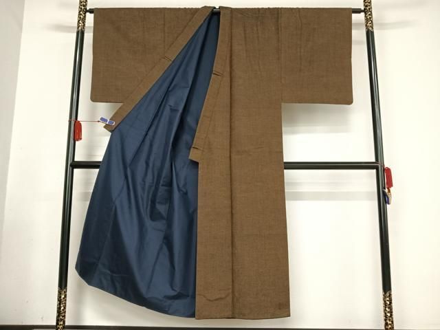 平和屋着物●男性 紬 アンサンブル 羽織 ひげ紬 栗色 正絹 AABA5032np