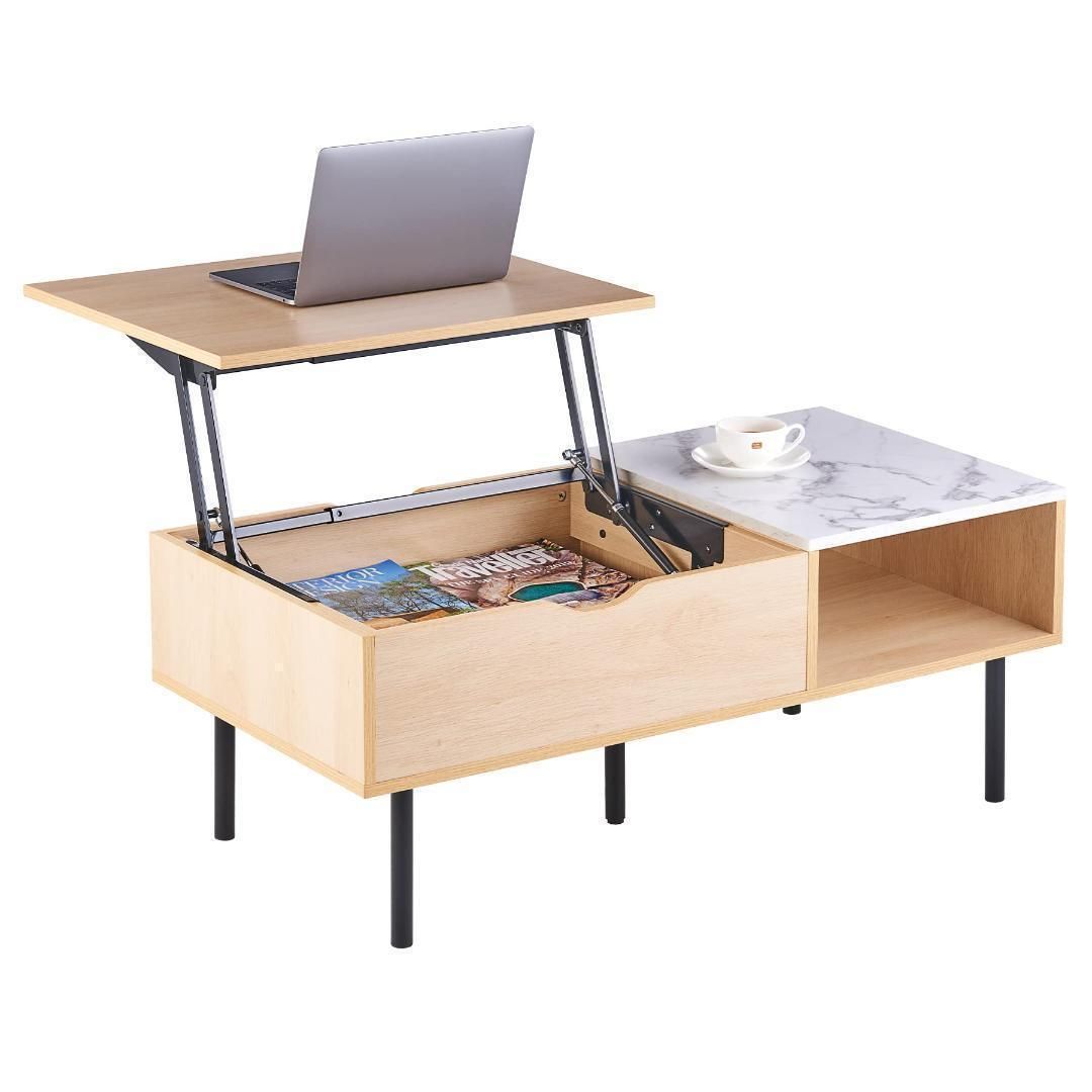 天板昇降テーブル 高さ調整 昇降式テーブル 大理石感のトップ