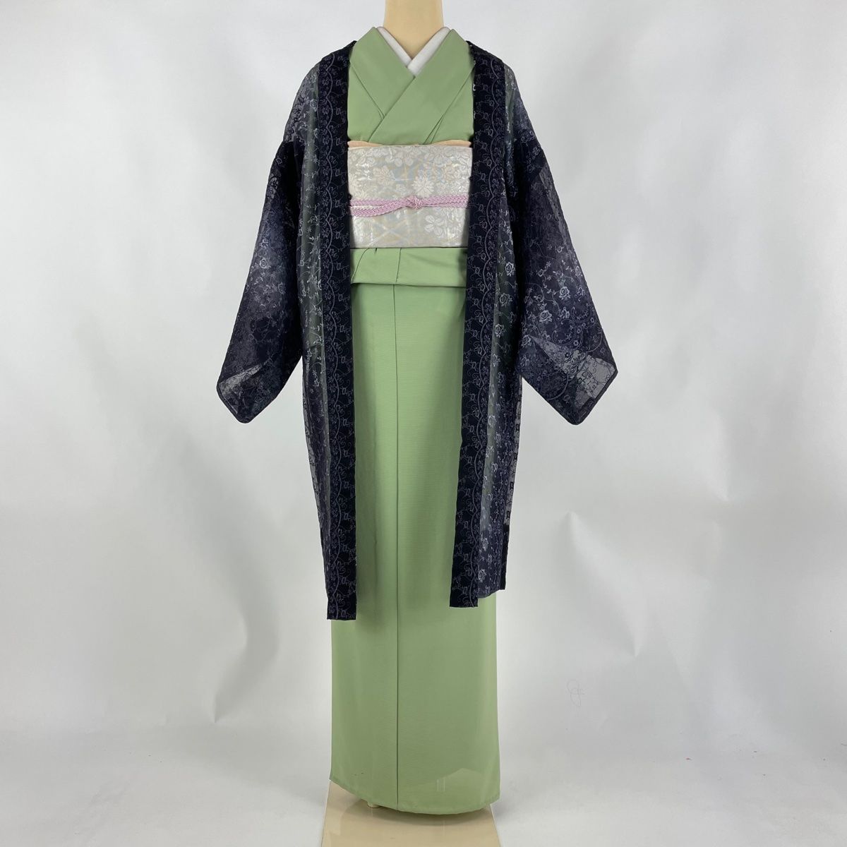 道行 身丈122cm 裄丈67.5cm L 輪奈ビロード 和装コート 角衿 はめ込ま 