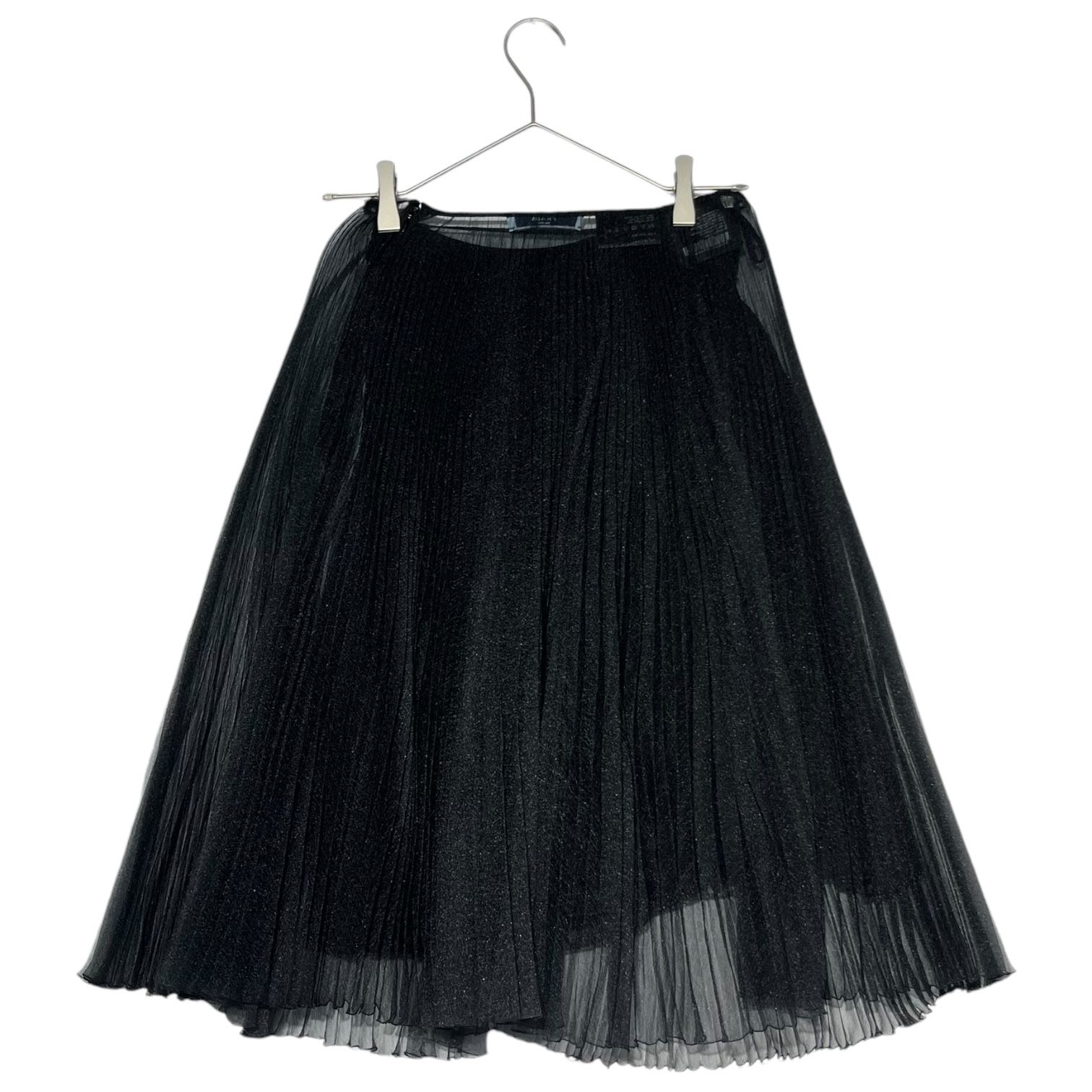 プラダ PRADA プリーツスカート ひざ丈 シルク 36 S 黒 ブラック 