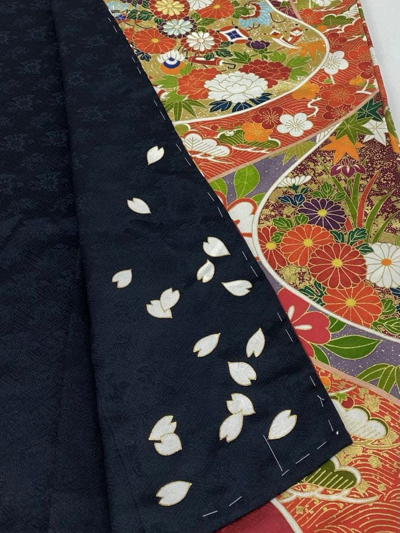 振袖 仮絵羽 青柳 刺繍 金駒 金彩 紋意匠 正絹 未仕立て品 八掛付