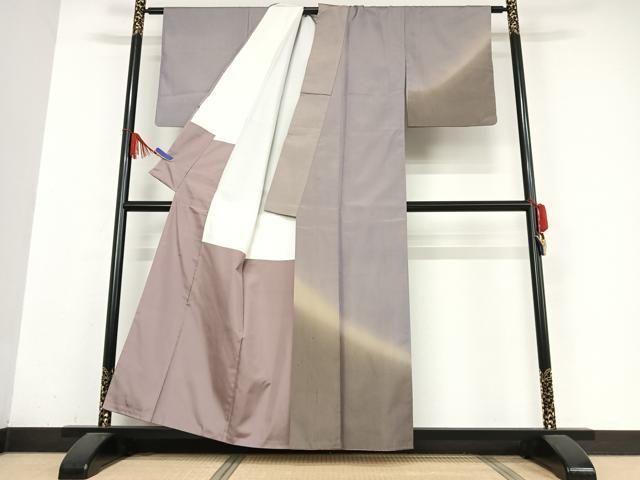 平和屋着物 上質な紬 霞文 暈し染め 正絹 AABB0138zg