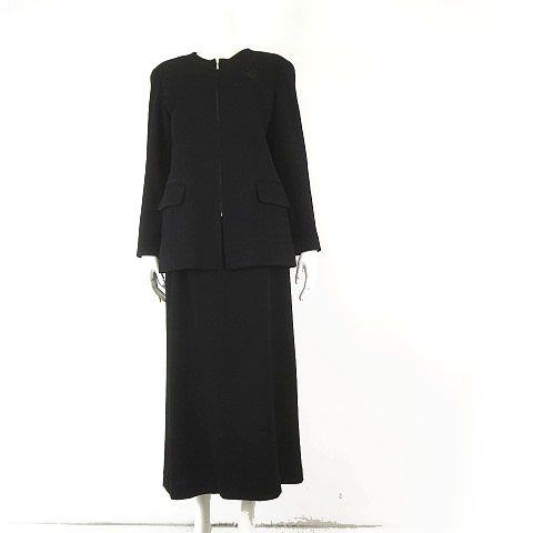 ダジュール D azur 上下セットアップ スカートスーツ ふくれ ジャガード ジップアップ ノー ジャケット ロングスカート M 9 黒 ブラック