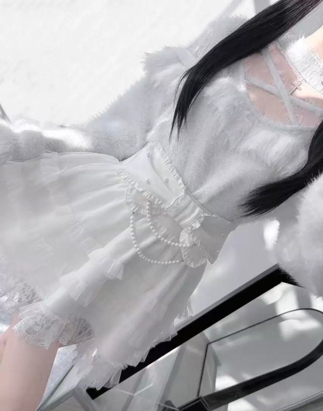 ? 天使系スカート ふんわりシルエット? リボン-パールアクセント? 2色展開?
