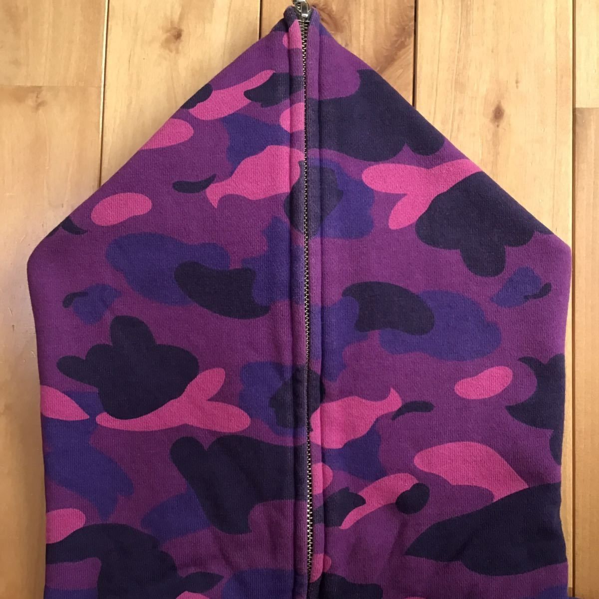 Purple camo カレッジロゴ クレイジー パーカー Lサイズ a bathing ape