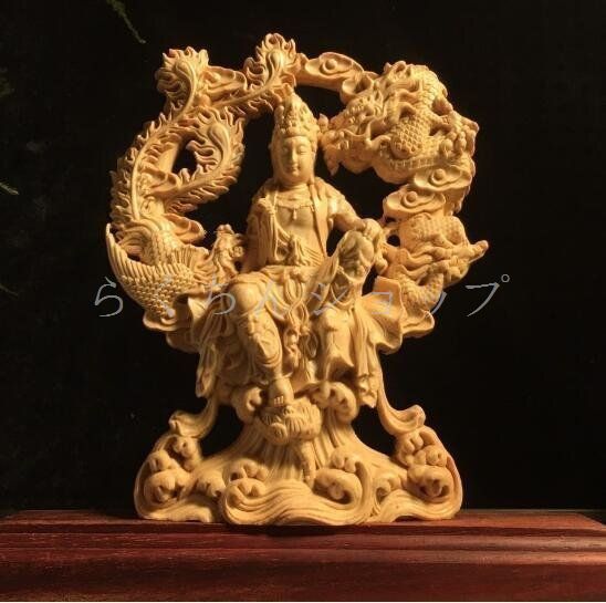 観音菩薩 木彫 縁起物 細密彫刻 龍鳳呈祥-自在観音 仏像 置物