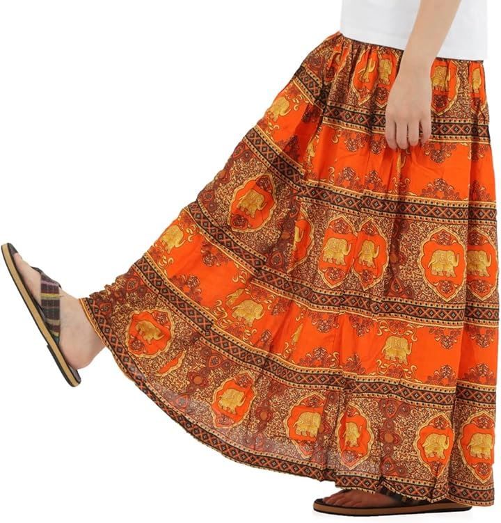 沖縄技研 OKI オキ スカート ワンピース アジアン エスニック 2WAY レーヨン レディース SK-TY-S(オレンジ,  Free Size)