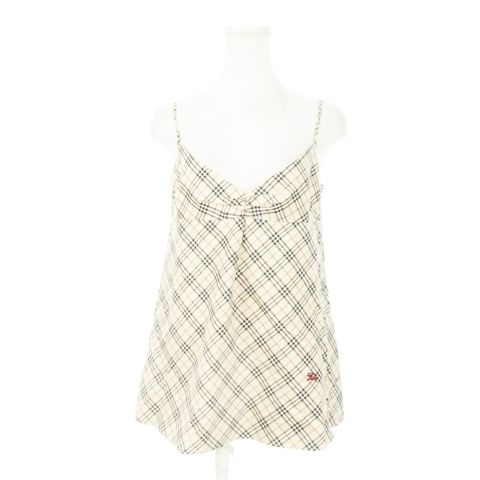 バーバリーブルーレーベル BURBERRY BLUE LABEL キャミソール ノバチェック ロゴ刺繍 ストレッチ 38 M ベージュ |AH8 GY18