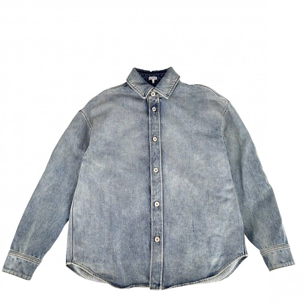 ロエベ デニムジャケット メンズ アナグラム オーバーサイズ Gジャン アウター アパレル 服 ウォッシュ加工 LOEWE 46 ブルー 青 シルバー金具 コットン 春 秋 品