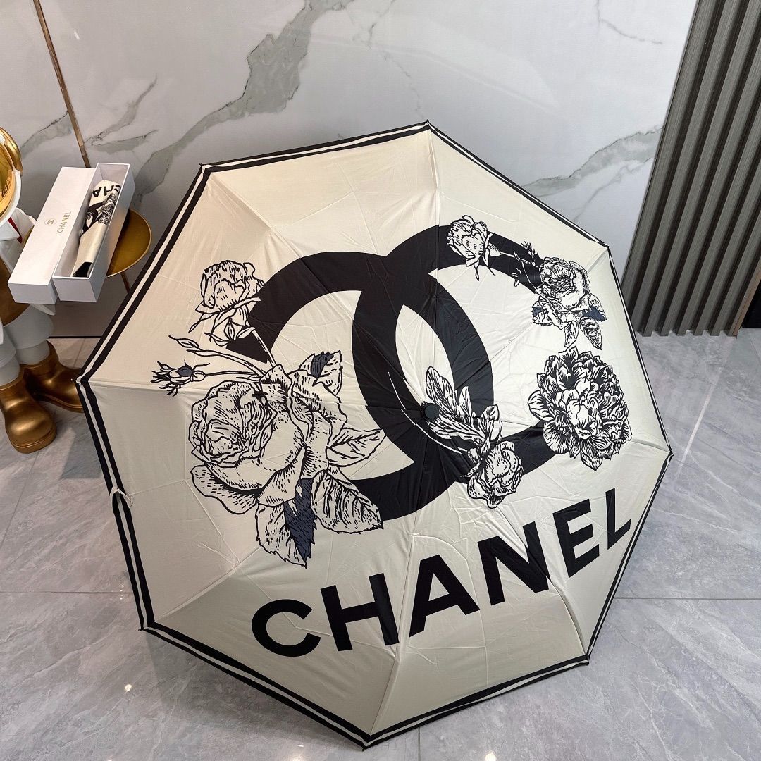 CHANELシャネルの新作美しいバラ柄全自動折りたたみ式晴雨傘