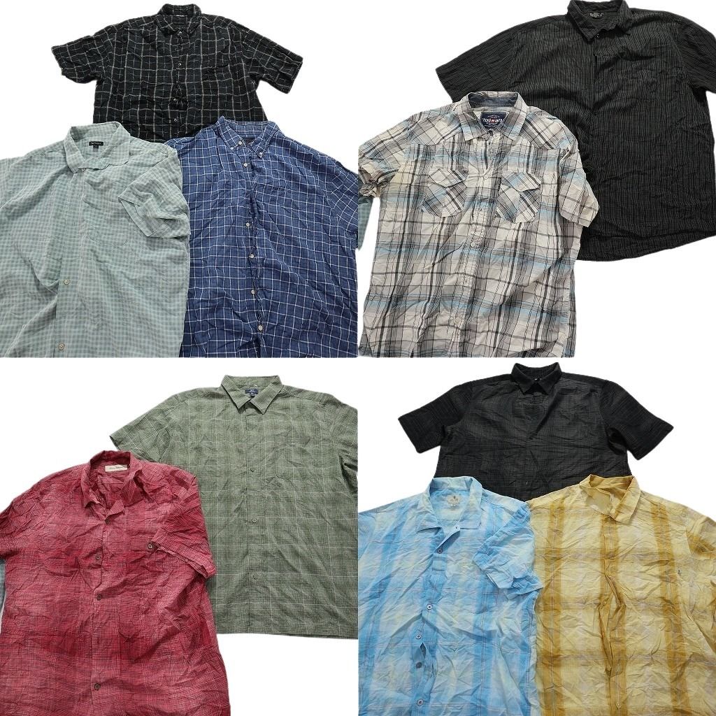 古着卸 チェック柄 半袖シャツ 10枚セット メンズ 2XL ボタンダウン オンブレ マドラス ダブルフラップ 古着 NA3214