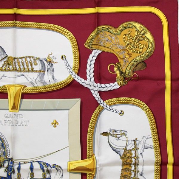 美品 エルメス HERMES カレ90 大判スカーフ GRAND APPARAT シルク100  
