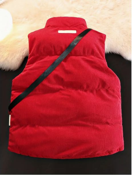 ベスト ダウンベスト ポケット付き 40代 メンズ 大きいサイズ ソリッドストライプ コーデュロイ ノースリーブジャケット アウトドア アクティビティ用 小型クロスボディバッグ付き カジュアル ジップアップベスト クロスボディバッグ 赤 レッド