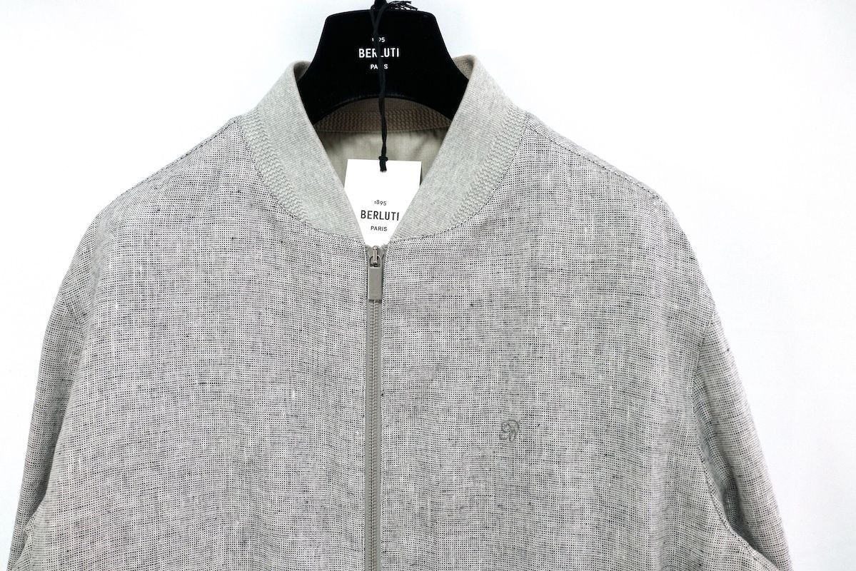 BERLUTI PARIS ベルルッティ リネン ボンバー ジャケット ブルゾン ブークレ グレー R52サイズ R240BL135LADJ
