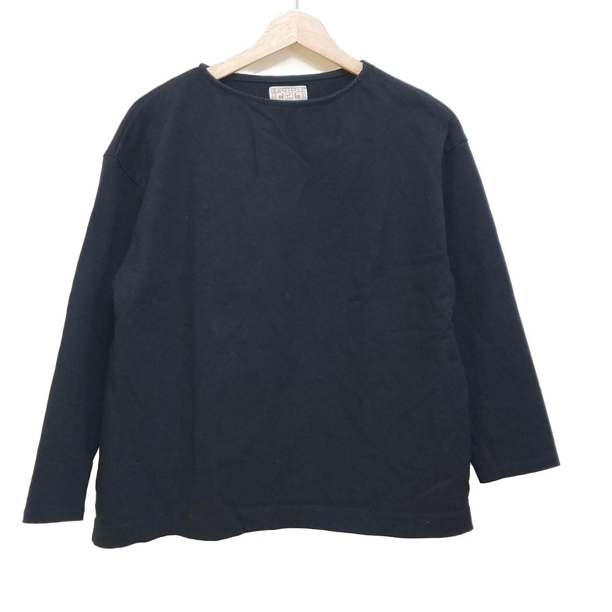 中川政七商店 ナカガワマサシチショウテン 七分袖カットソー サイズM レディース - 黒×ブラウン×オレンジ ボートネック|エルボーパッチ