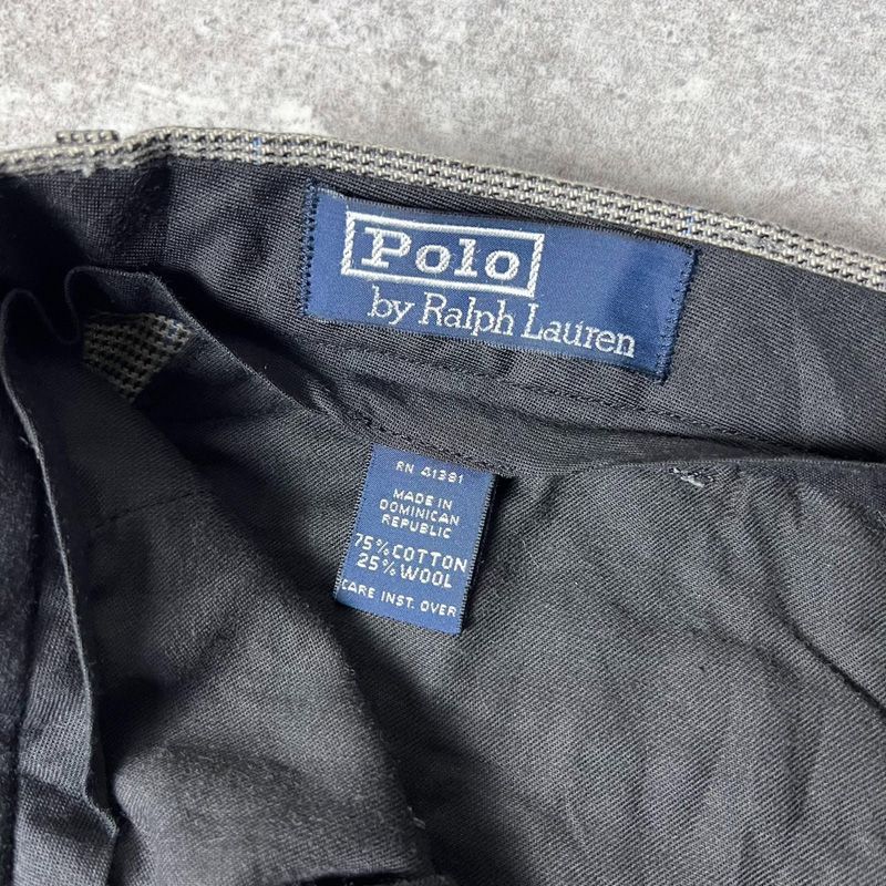 90s POLO RALPH LAUREN 千鳥格子 2タック コットン ウール スラックス