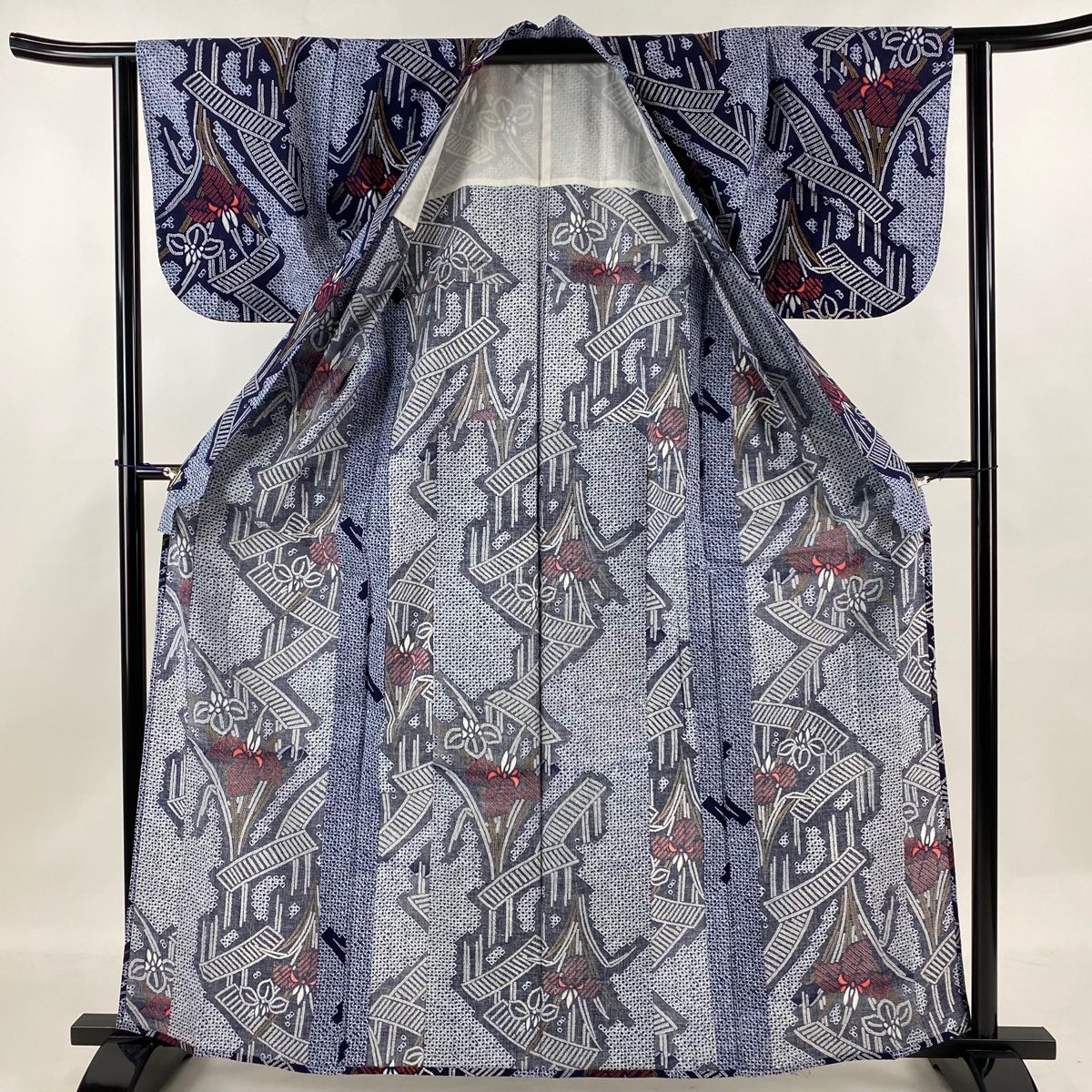 浴衣 身丈162.5cm 裄丈62cm S 菖蒲 八橋 濃紺 綿 名品