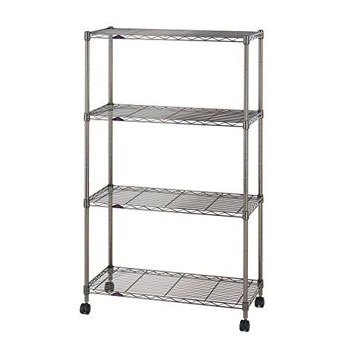 幅75cm(奥行30-35cm)_高さ125cm ドウシシャ ルミナス ブラック 幅75 4段 スチールラック 収納棚 艶のある黒色 幅74.5×奥行34.5×高さ124.5cm 全体耐荷重320kg 頑丈 キャスター付き 防錆加工 ポール径19mmパ