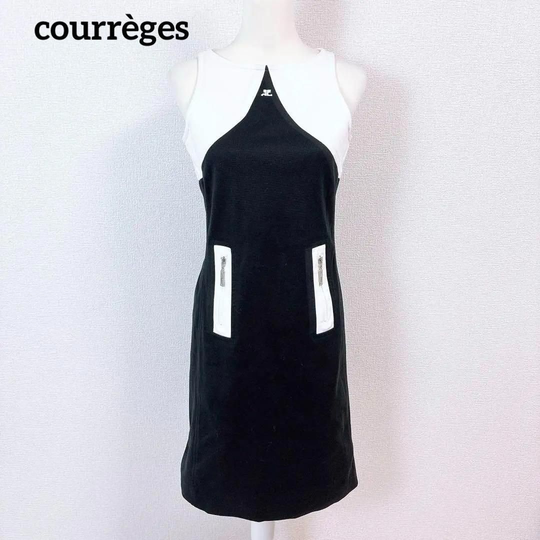 90年代 クレージュ ブランドロゴ ノースリーブワンピース 黒