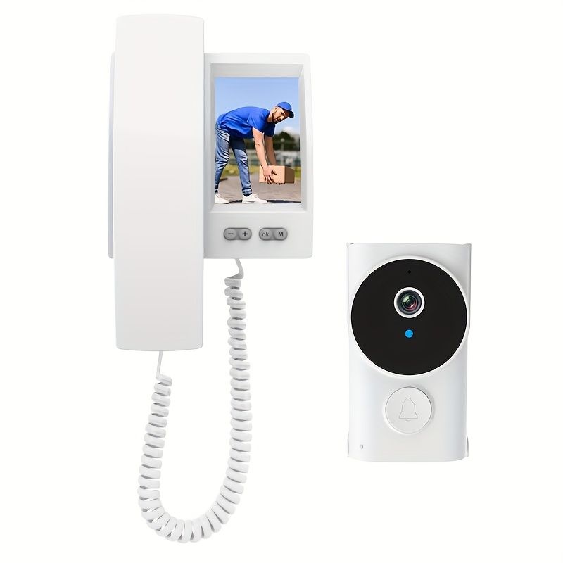 ワイヤレスビデオインターコムドアベル - WiFi不要|アプリ不要 壁掛けボタン制御 480P HDカメラ バッテリー|USB給電式の800mAh充電式バッテリー付きホームセキュリティ用