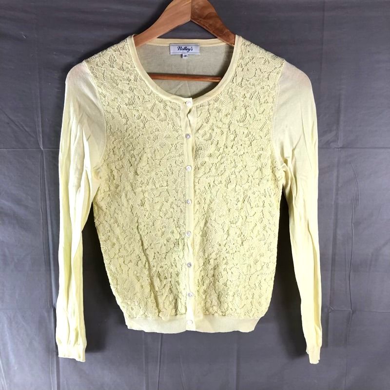 ノーリーズ NOLLEY'S カーディガン 長袖 花柄レース ニット綿100