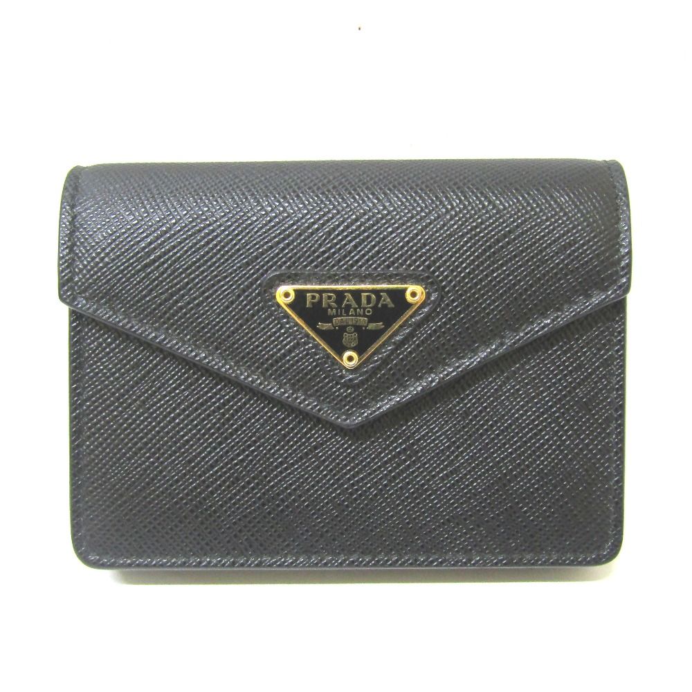 Tj962463 プラダ  サフィアーノトライアングル　カードケース　1MC070  ブラック　PRADA　中古・美品