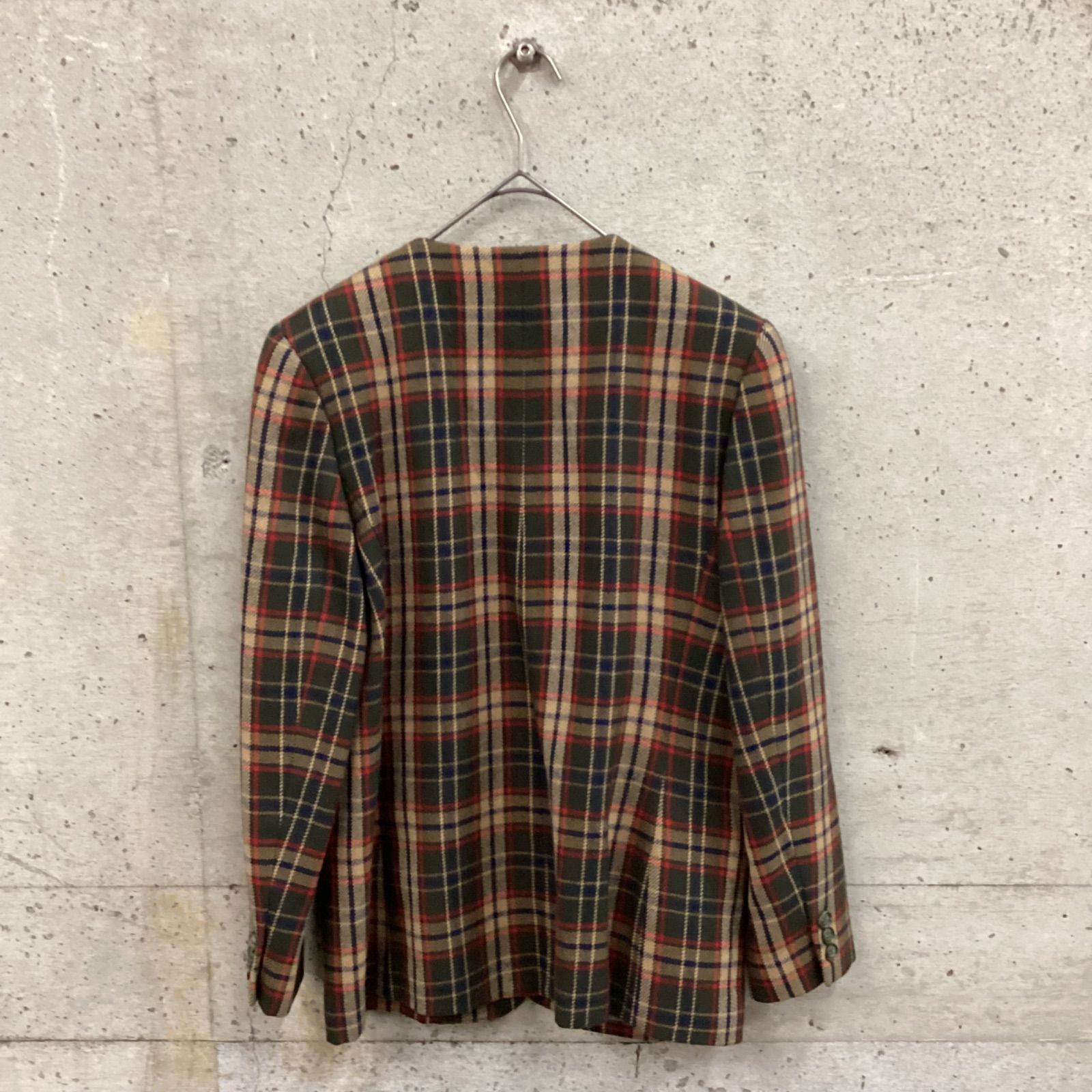 DAKS ダックス タータンチェック ノーカラージャケット ウール - メルカリ