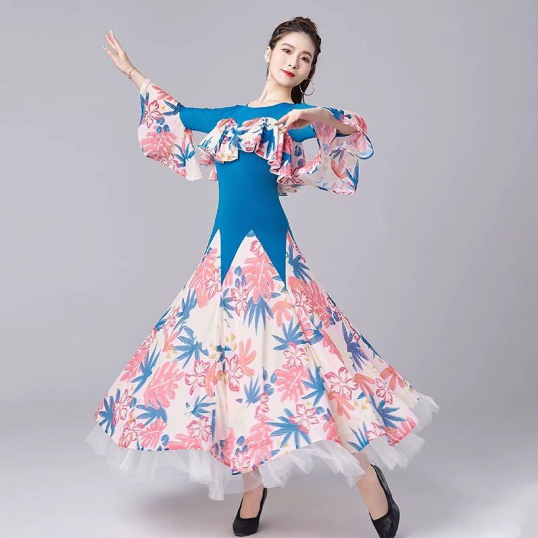 本物の 新品 25新作気分上がる花柄ワンピーススタンダードの練習に最適 社交ダンス