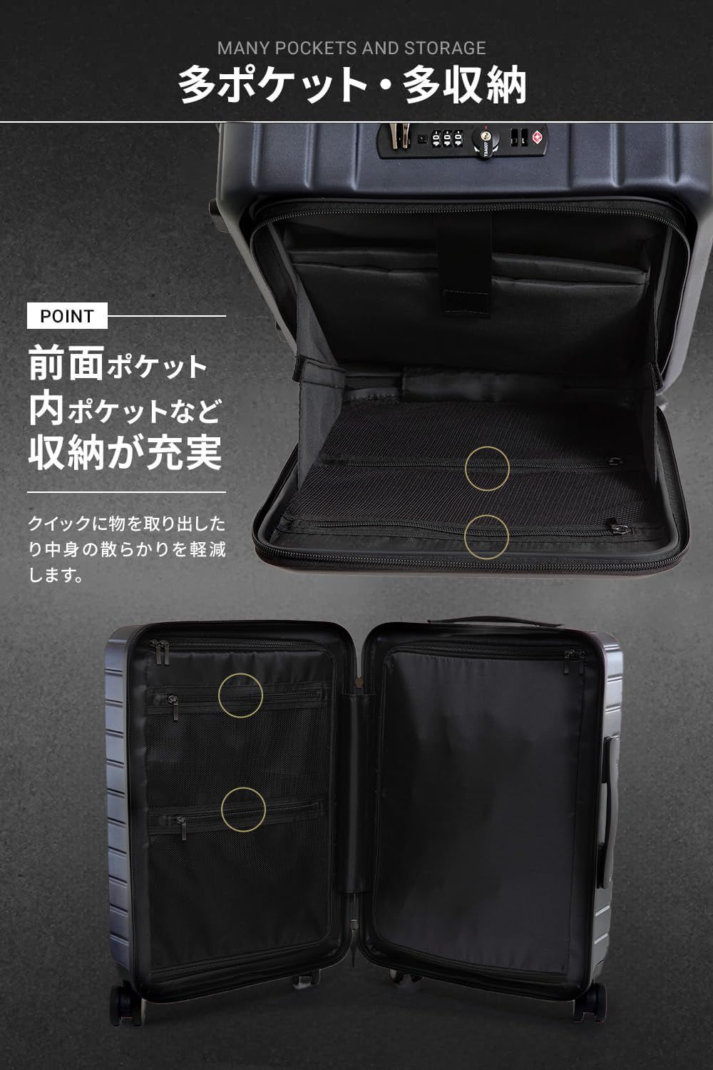  Evoon スーツケース キャリーバッグ キャリーケース 機内持ち込み フロントオープン 15 6インチPC収納 TSAロック Sサイズ 35 L ダークネイビー その他 旅行かばん 小分けバッグ