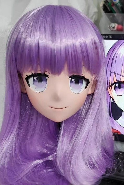 ハーフマスク 眼球付き カツラ付き NO.28 樹脂製 ヘッドロリータ人形 コスプレマスク 変身 仮装 着ぐるみ 二次元美少女