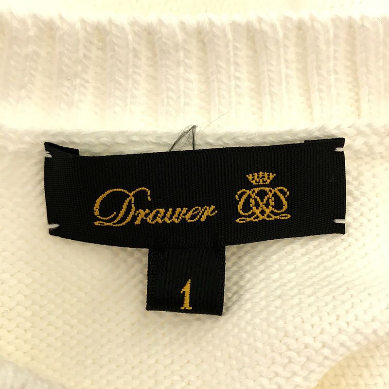 Ｄｒａｗｅｒ　7Gコットン 天竺編み クルーネックニット　ライトベージュ系　1　A1【中古】 Drawer 7Gコットン 天竺編み クルーネックニット ライト