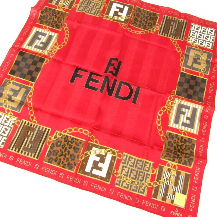 FENDI 未使用 フェンディ ハンカチ チェーン柄 スカーフ ロゴ