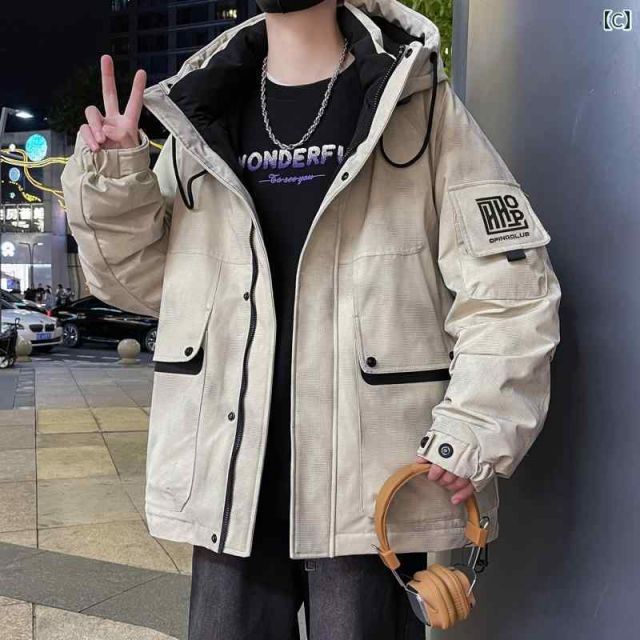 3 XL メンズ ファッション 服 男性用 オシャレ シンプル 大人 かっこいい ストリート ダウン ジャケット フード 厚手 快適 コート