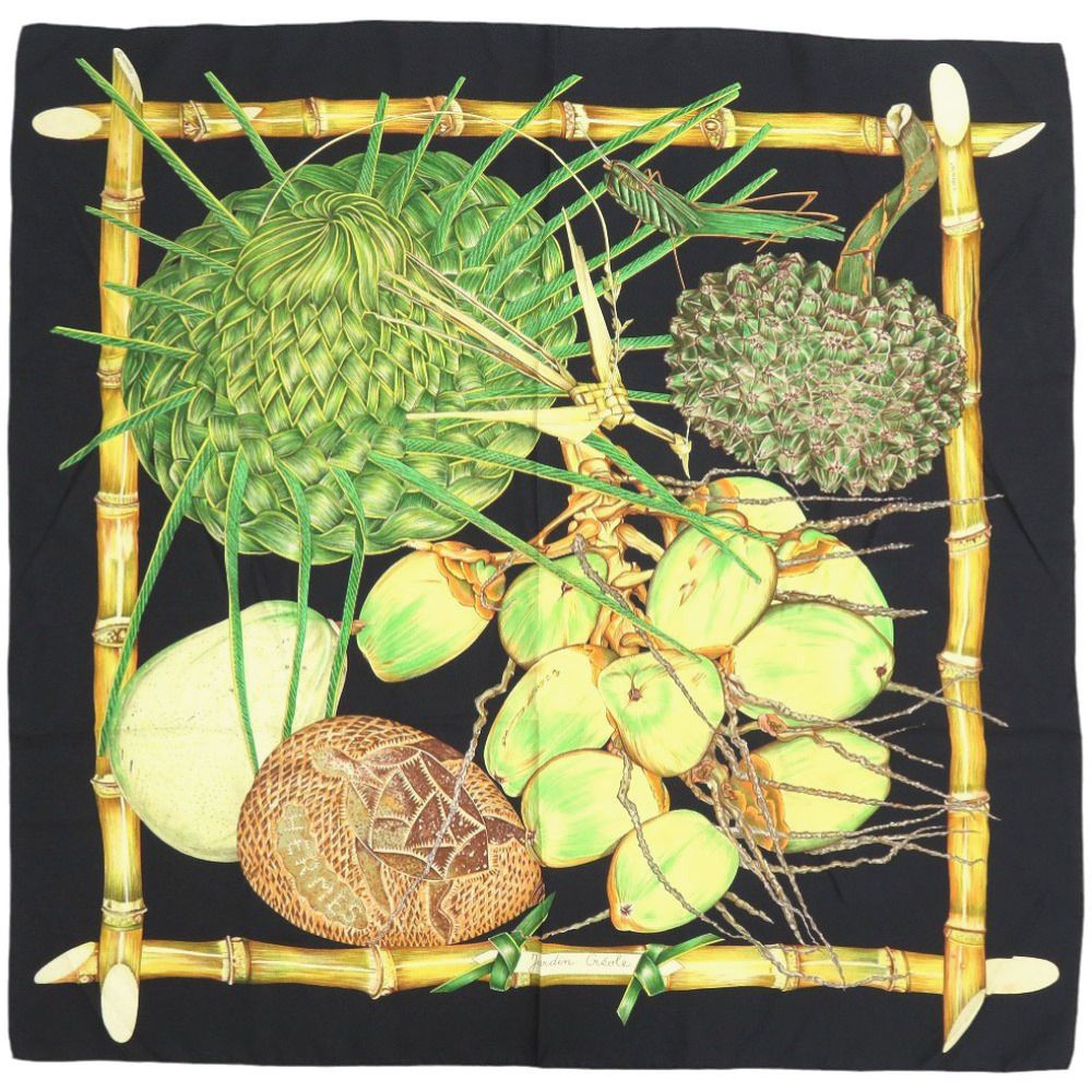美品 エルメス Jardin Creole クレオルの楽園 シルク マルチ