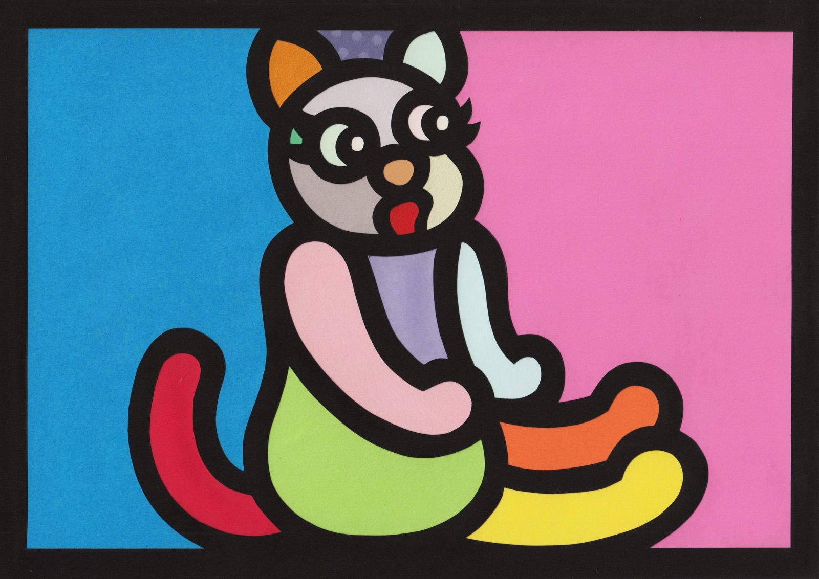 A4サイズ 177-1 Cat Alphabet - L” 2025 Original art work on paper cutting with collage by CHOP POP ◆日本製UVカットアクリルフレーム付き◆ Pop Art