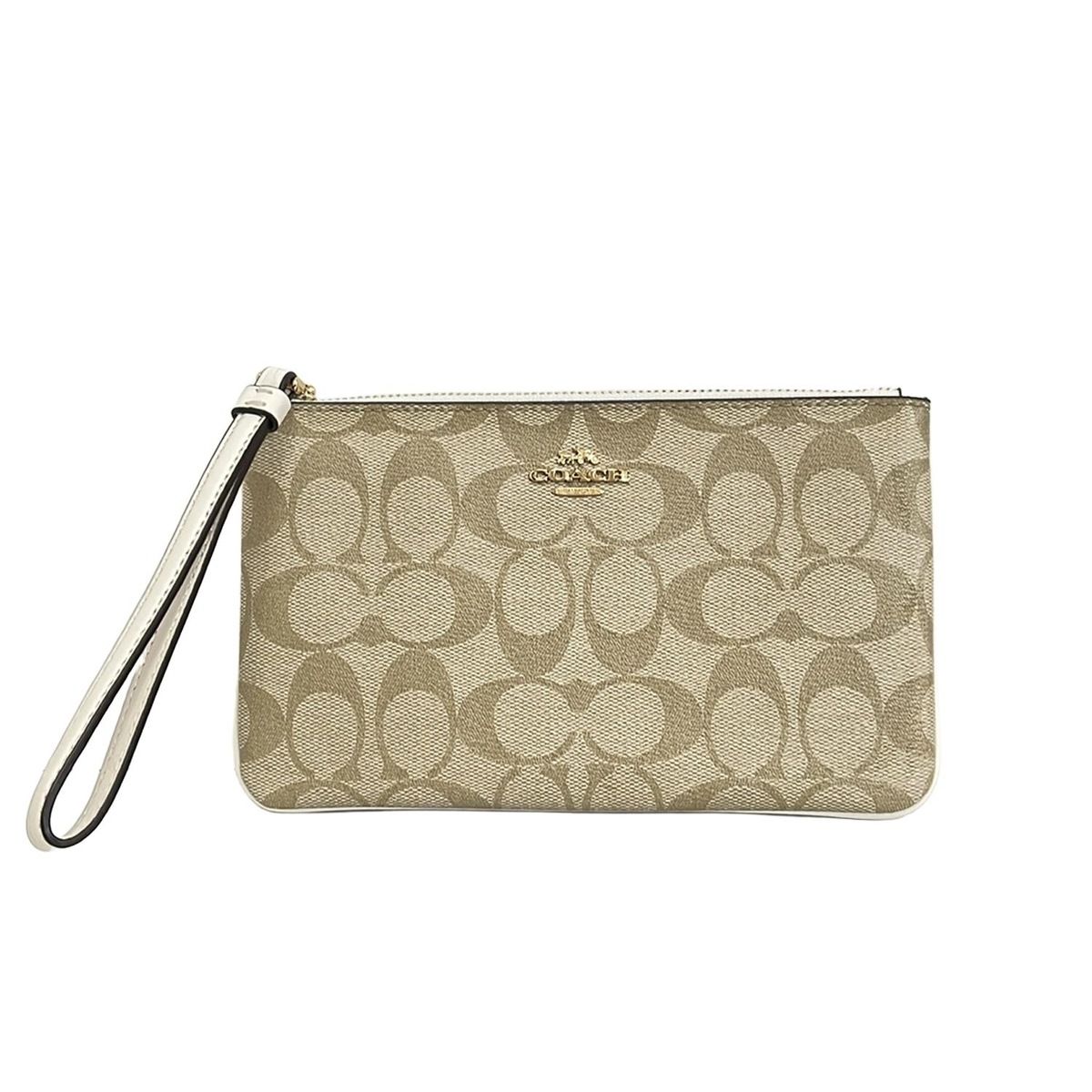 COACH コーチ ポーチ シグネチャー柄 F58695 カーキ×アイボリー×ダークブラウン レザー