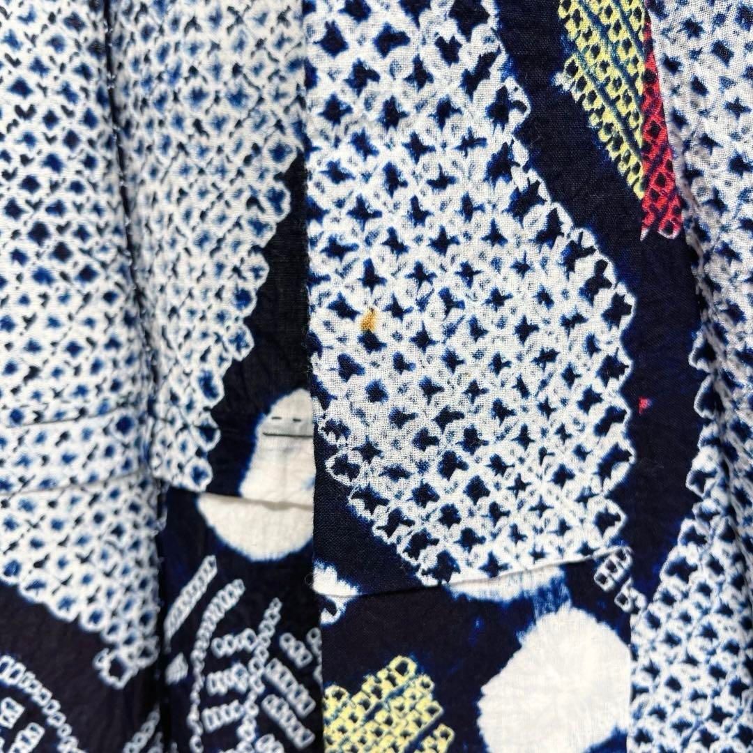 夏着物 浴衣 有松鳴海本絞り 花模様 青褐色 K-4974