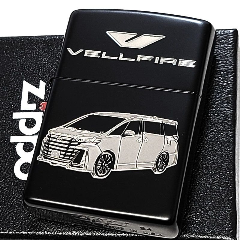 ZIPPO ライター トヨタ 車 ヴェルファイア 両面加工 ジッポ 艶消し マットブラック シルバー TOYOTA 全面監修 VELLFIRE 彫刻 黒銀 おしゃれ かっこいい メンズ 父の日 ギフト プレゼント