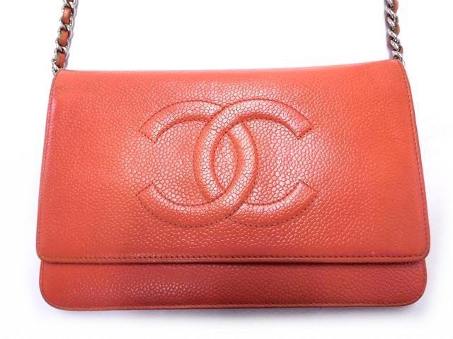 2 シャネル A48654 □ チェーンウォレット レディース キャビアスキン  