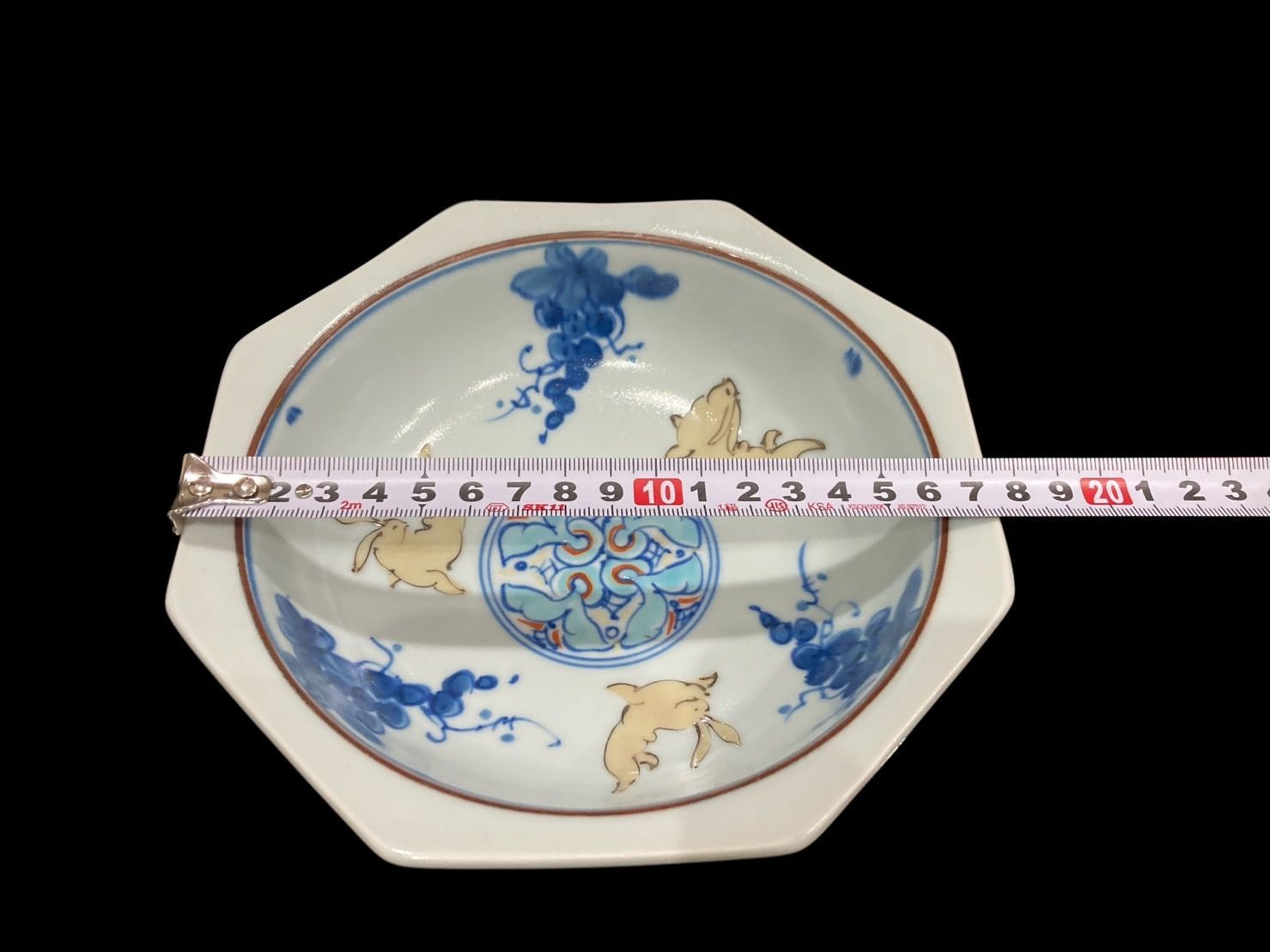 有田焼 宮崎祐輔 兎葡萄図八角鉢 祐輔造 色絵 和食器 菓子器 谷鳳窯 古