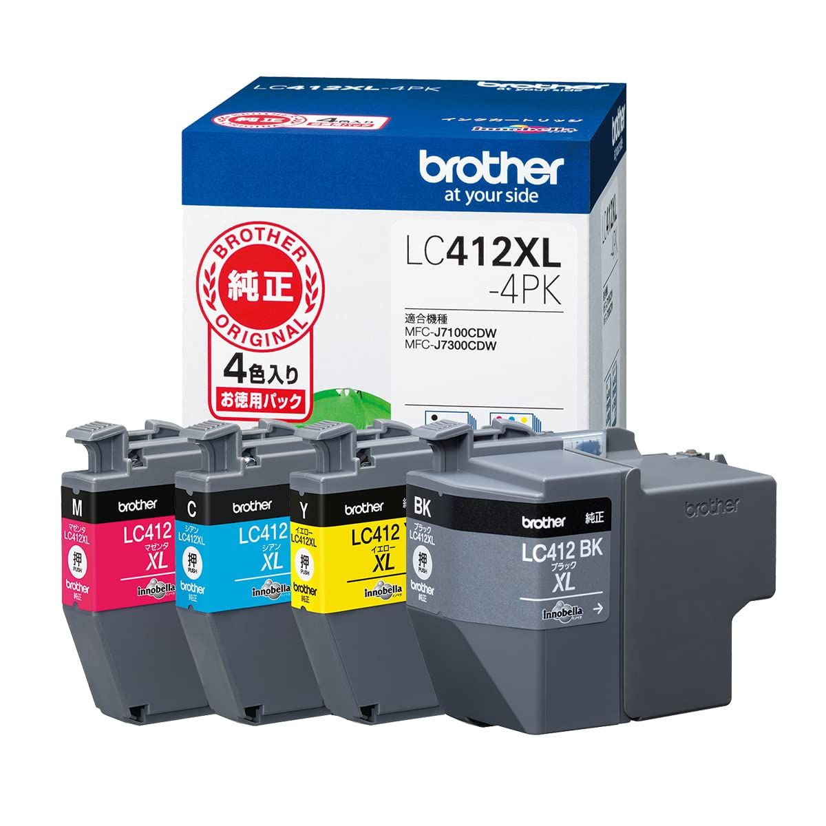 ブラザー純正 ブラザー工業 Brother Industries インクカートリッジ4色パック 大容量 LC412XL-4PK対応型番 MFC-J7300CDW MFC-J7100CDW他 ブラック 小