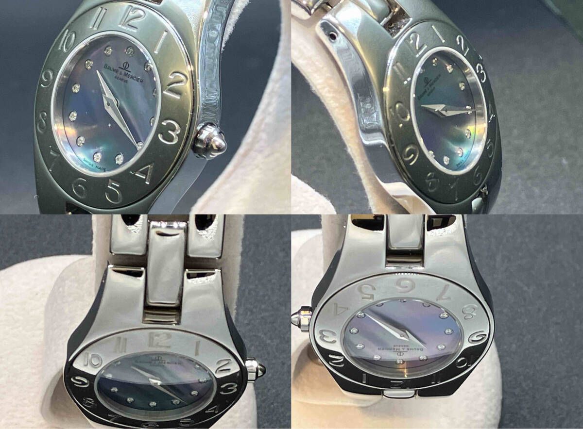 即決 BAUME-MERCIER リネア クォーツ 65305 アナログ ダイヤモンド シェル文字盤 ブルー 3364*** ボーム-メルシエ