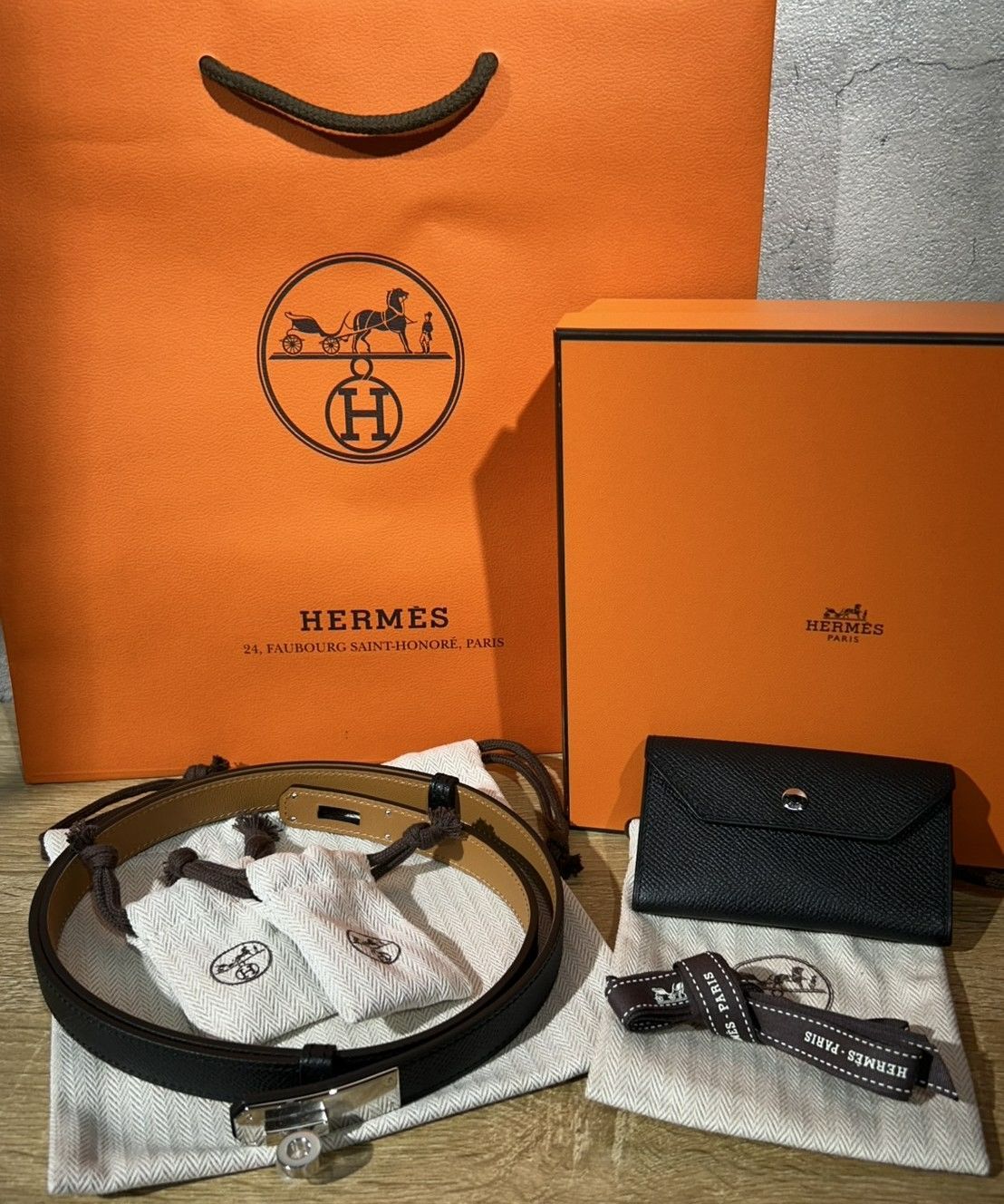 HERMES エルメス ベルト ケリー ポケット 18 ノワール×シルバー金具