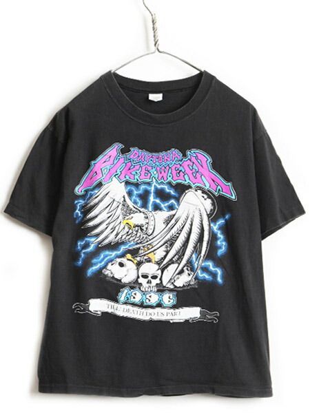 80s USA製 デイトナ ビーチ バイクウィーク プリント Tシャツ XL 黒-