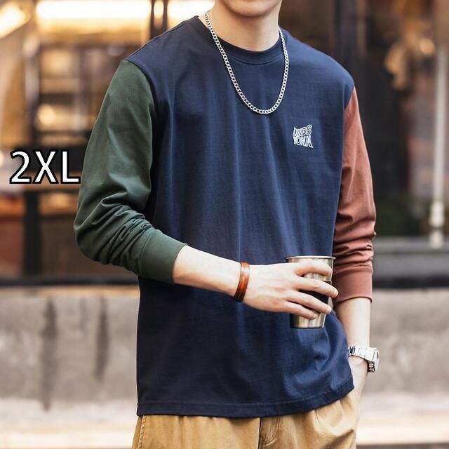 2XL メンズ ファッション 服 男性用 オシャレ シンプル 大人 かっこいい 大きいサイズ ストリート 紳士服 アメリカン マッチング コットン 長袖 T シャツ 夏 ファッション カジュアル トップス T シャツ