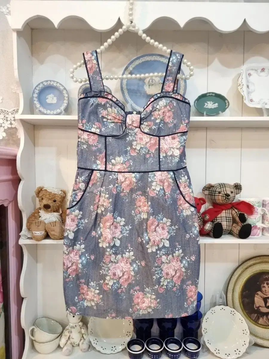 リズリサ デニム ローズ コルセット ミニ ワンピース